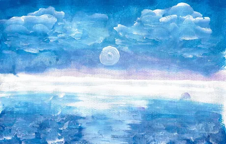 A watercolor of clouds over a pale sea